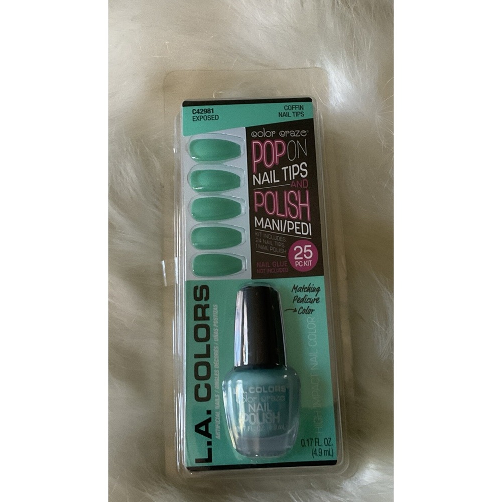 LA Colors Aqua  POP ON Nail Tips and Polish Mani Pedi/Coffin Nail Tips